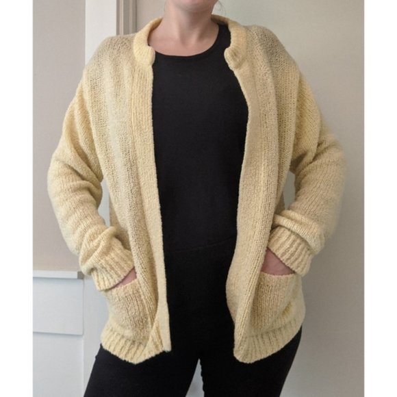 Vintage Sweaters - 3/$10 Vintage Light Pastel Yellow Open Cardigan Sweater M / L